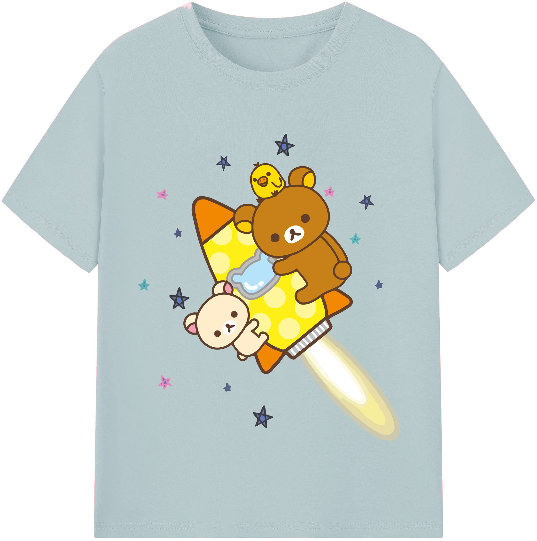（画像用） リラックマ リラックマ キイロイトリ Rilakkuma Korilakkuma Kiiroitori 綿100％半袖Tシャツ（フロントプリント）